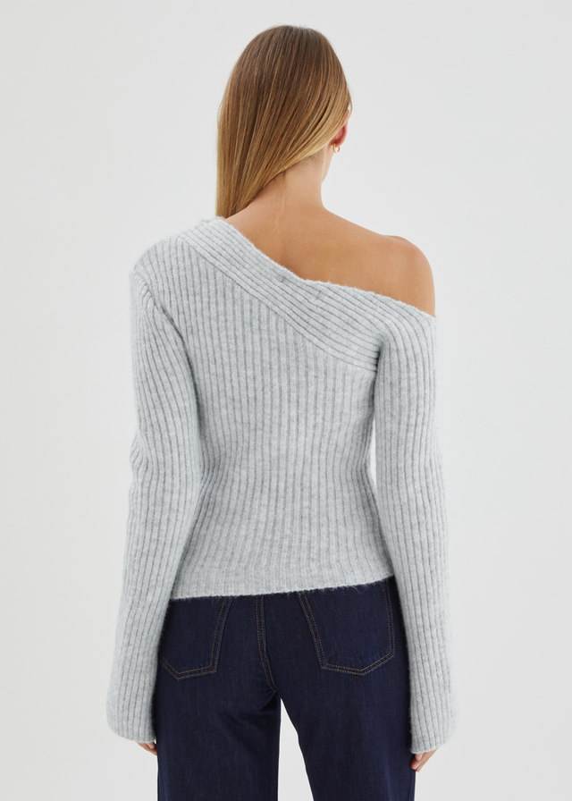 Lily One Shoulder Knit Top - Grey