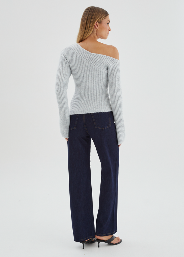 Lily One Shoulder Knit Top - Grey