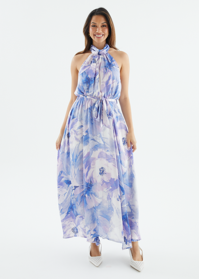 Marca Halter Midi Dress - Blue Floral