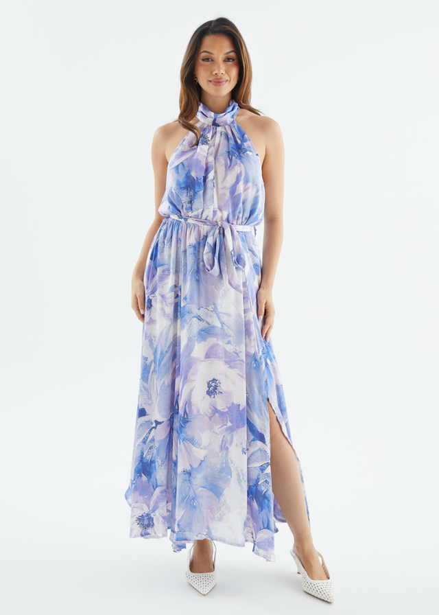 Marca Halter Midi Dress - Blue Floral