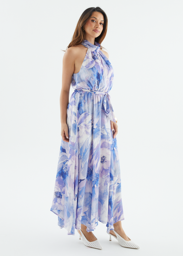 Marca Halter Midi Dress - Blue Floral