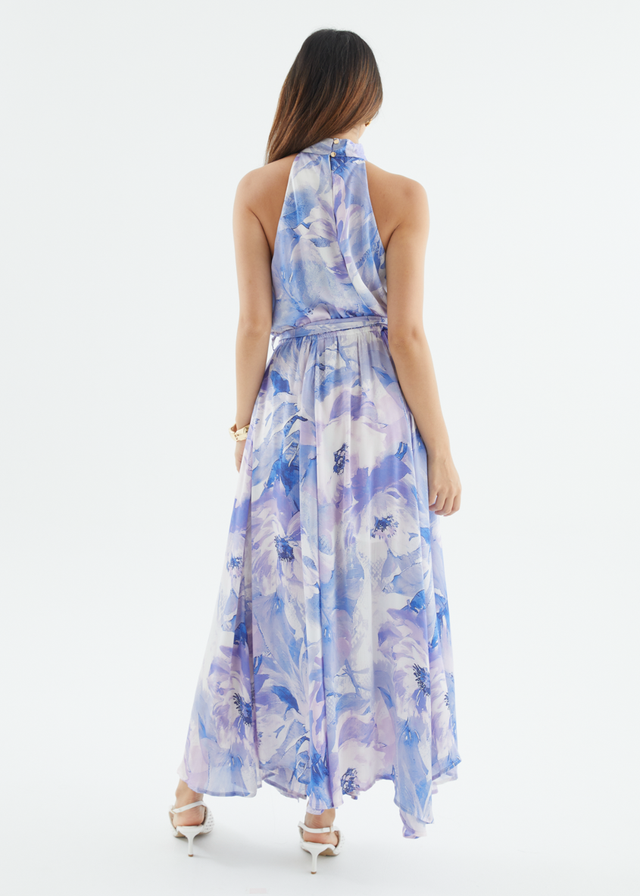 Marca Halter Midi Dress - Blue Floral