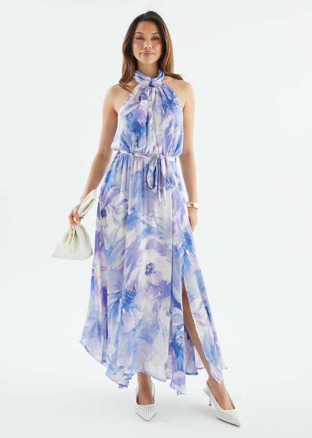 Marca Halter Midi Dress - Blue Floral