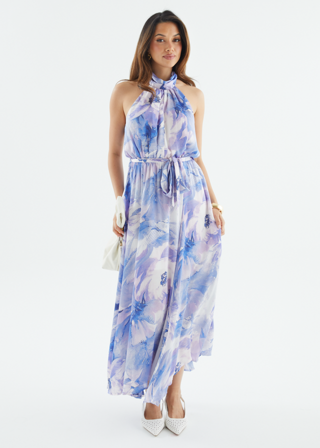 Marca Halter Midi Dress - Blue Floral