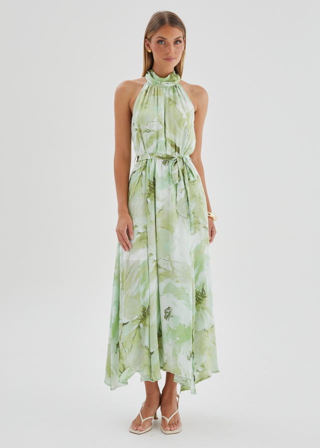 Marca Halter Midi Dress - Lime Floral