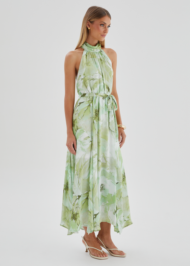 Marca Halter Midi Dress - Lime Floral