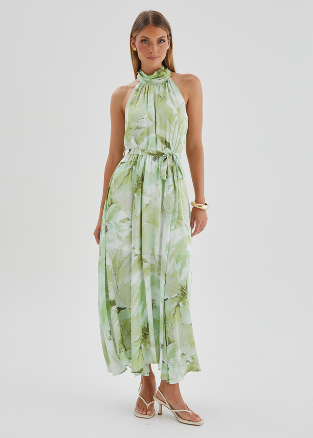 Marca Halter Midi Dress - Lime Floral
