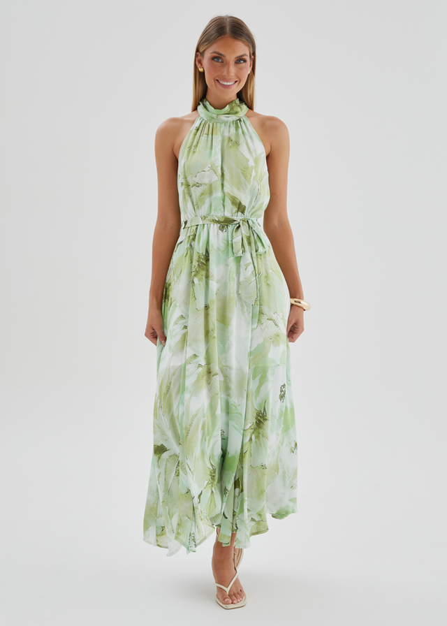 Marca Halter Midi Dress - Lime Floral Gingham & Heels Marca Halter Midi Dress - Lime Floral Gingham & Heels