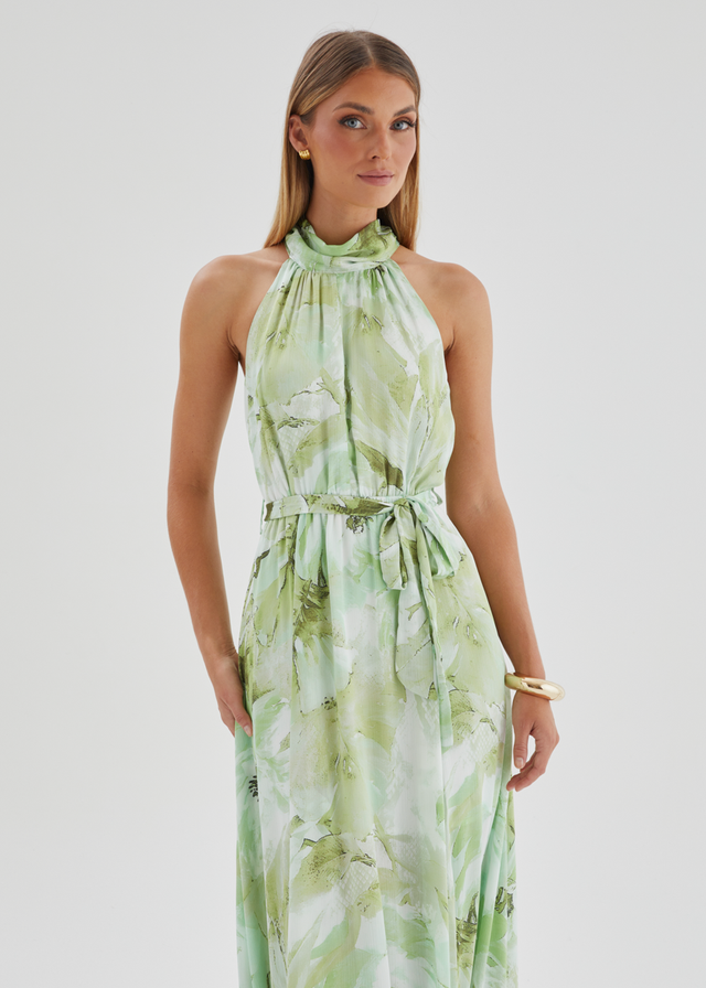 Marca Halter Midi Dress - Lime Floral