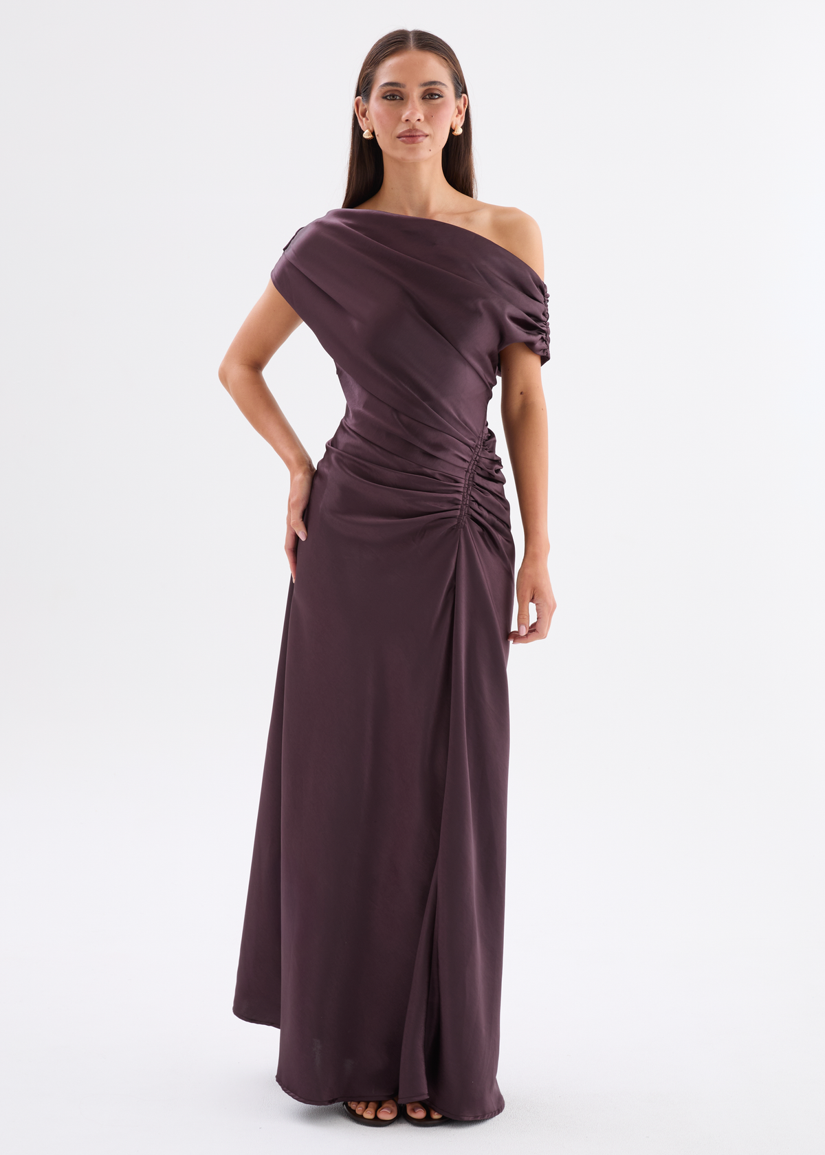 bicolor guipure one-shoulder maxi dress Flirtini One Shoulder Hot List Halter Mini plum chiffon maxi with Color:White (Without Plaid) 60s victorian dress