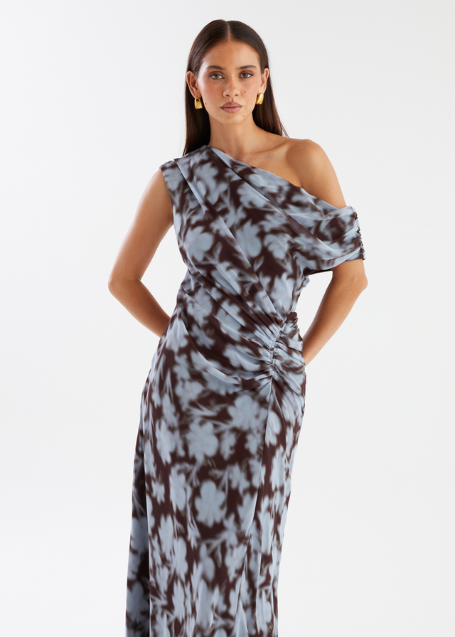Flirtini One Shoulder Maxi Dress - Blue Leaf