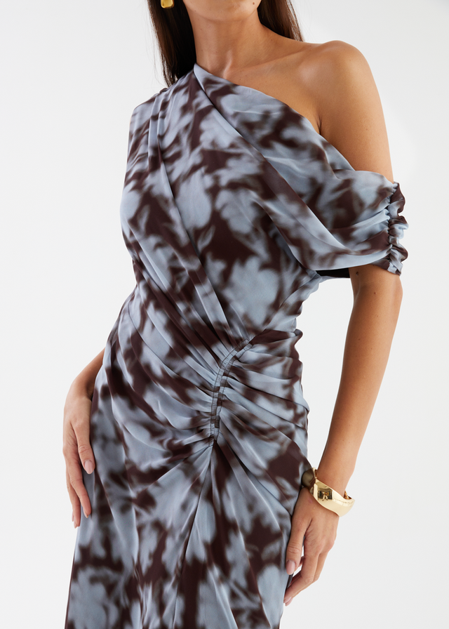 Flirtini One Shoulder Maxi Dress - Blue Leaf