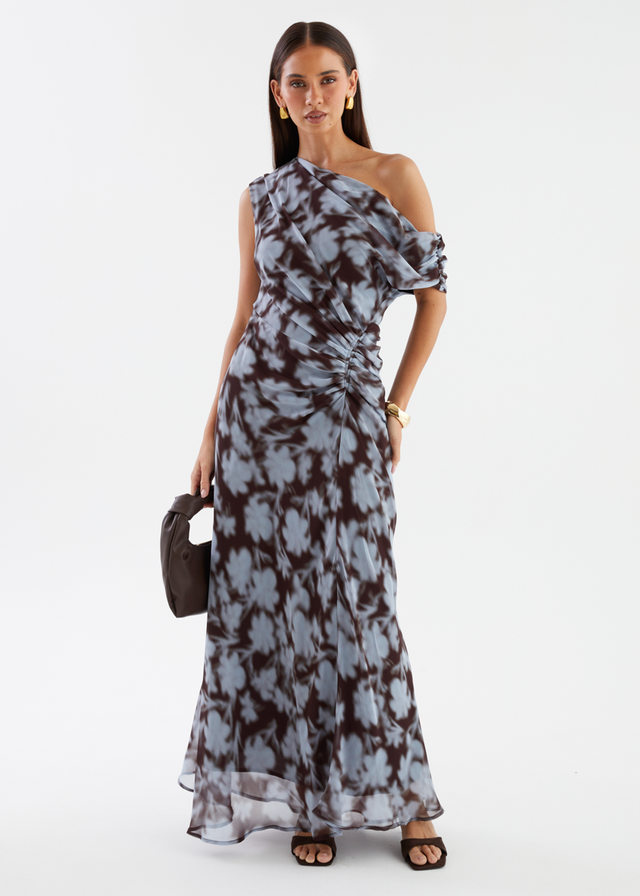 Flirtini One Shoulder Maxi Dress - Blue Leaf
