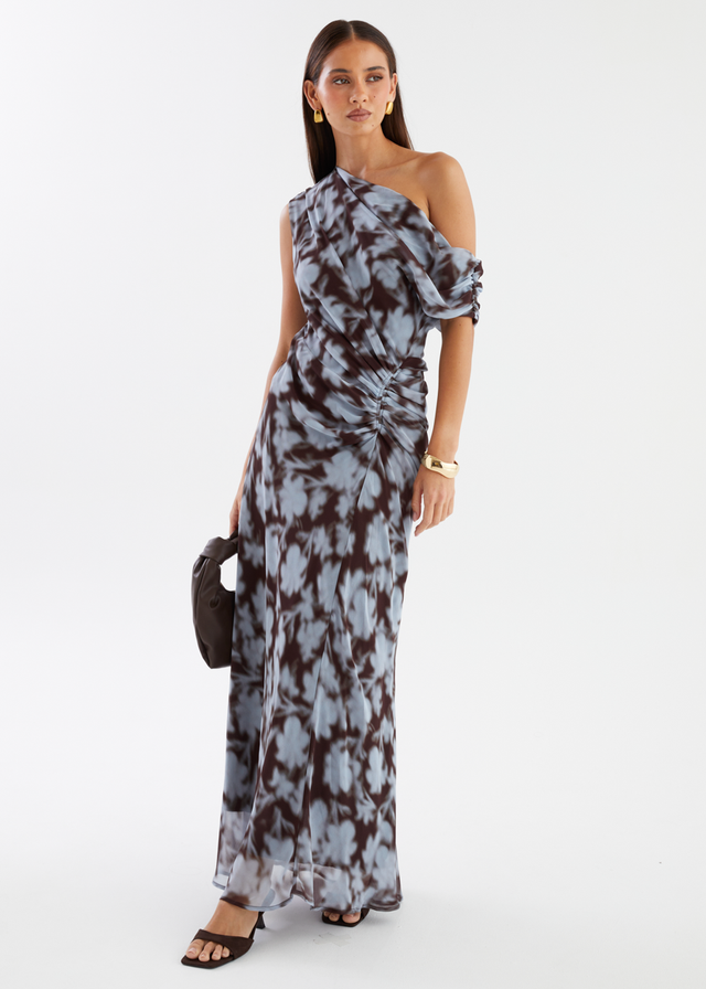 Flirtini One Shoulder Maxi Dress - Blue Leaf