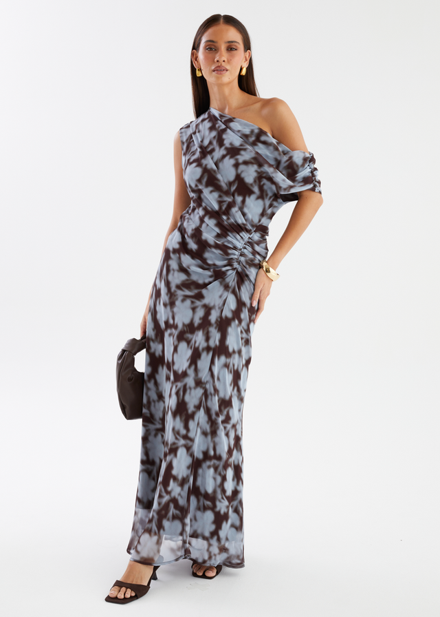 Flirtini One Shoulder Maxi Dress - Blue Leaf