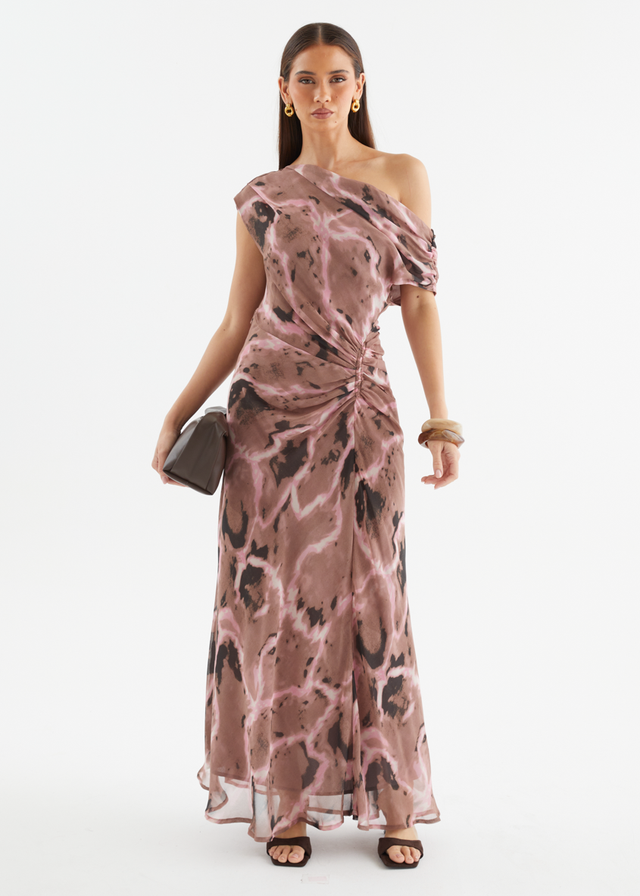 Flirtini One Shoulder Maxi Dress - Chocolate Swirl