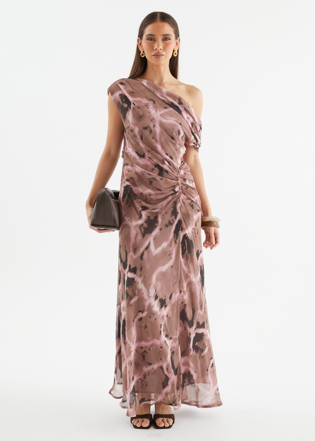 Flirtini One Shoulder Maxi Dress - Chocolate Swirl