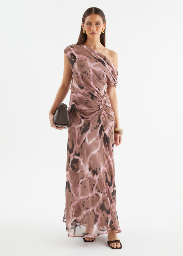 Flirtini One Shoulder Maxi Dress - Chocolate Swirl