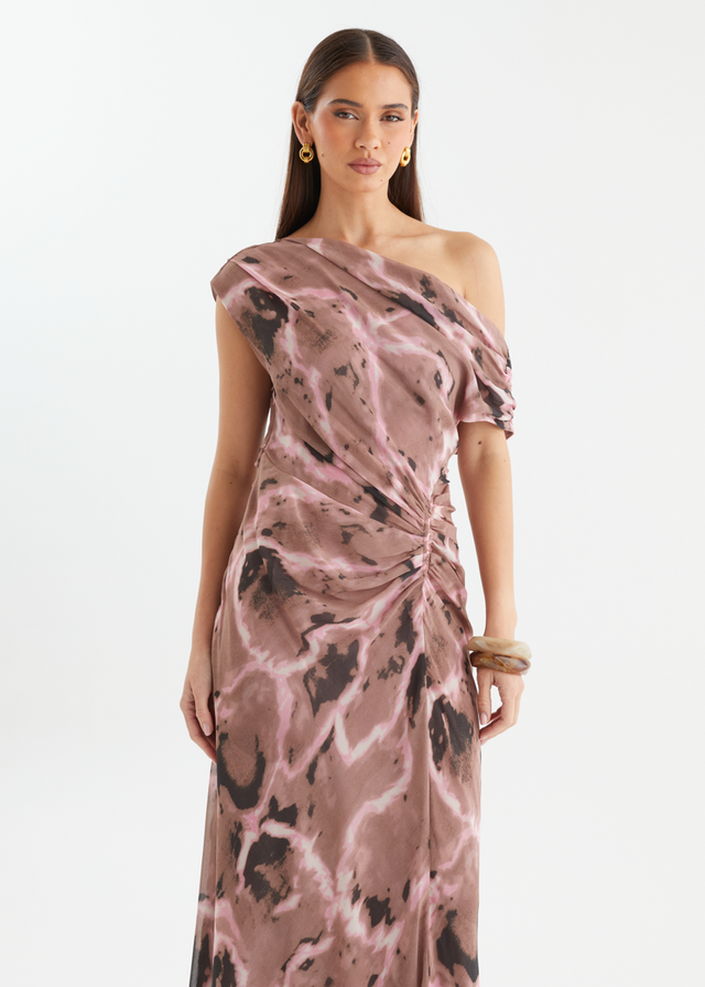 Flirtini One Shoulder Maxi Dress - Chocolate Swirl