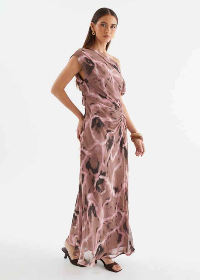 Flirtini One Shoulder Maxi Dress - Chocolate Swirl
