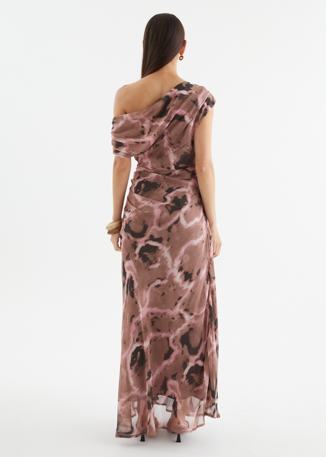Flirtini One Shoulder Maxi Dress - Chocolate Swirl