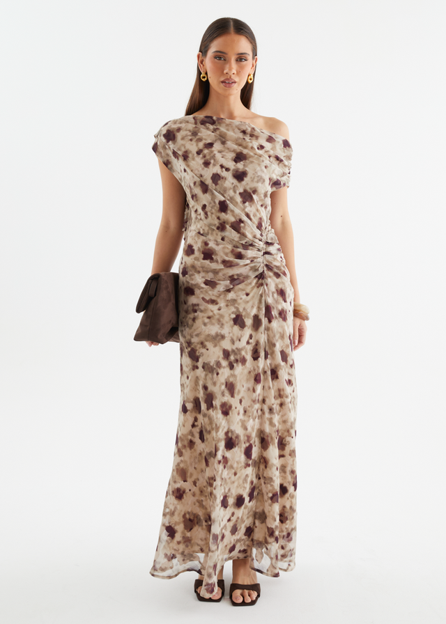 Flirtini One Shoulder Maxi Dress - Cocoa Leopard