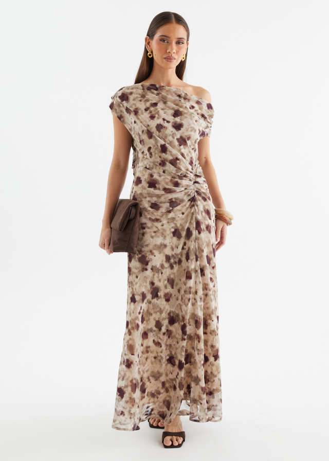 Flirtini One Shoulder Maxi Dress - Cocoa Leopard