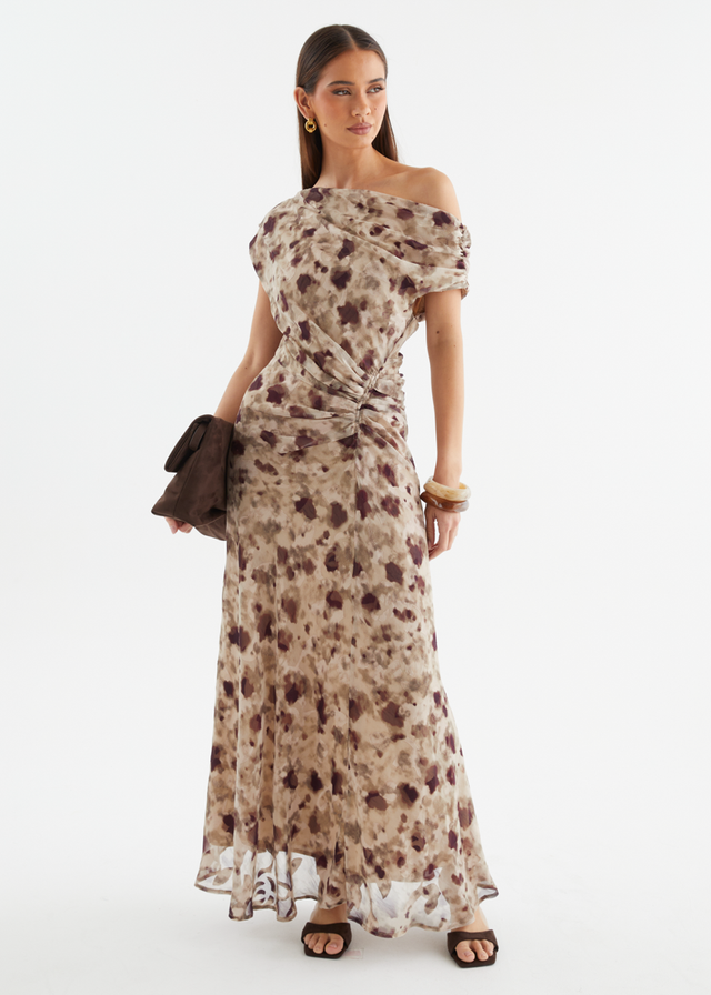 Flirtini One Shoulder Maxi Dress - Cocoa Leopard