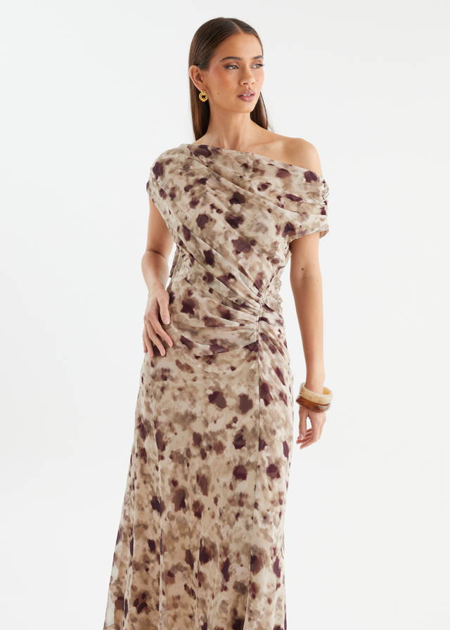 Flirtini One Shoulder Maxi Dress - Cocoa Leopard