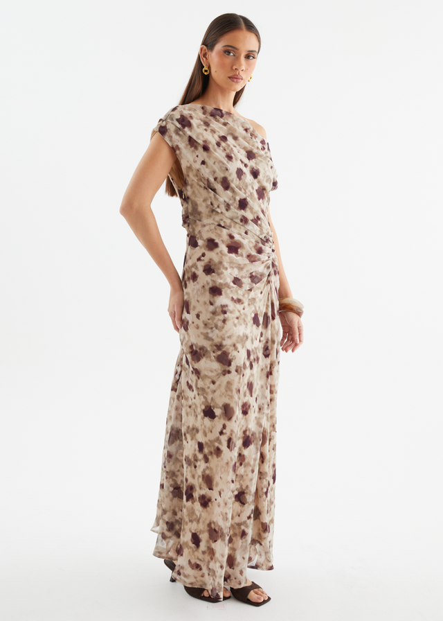 Flirtini One Shoulder Maxi Dress - Cocoa Leopard