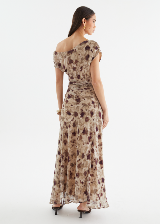 Flirtini One Shoulder Maxi Dress - Cocoa Leopard