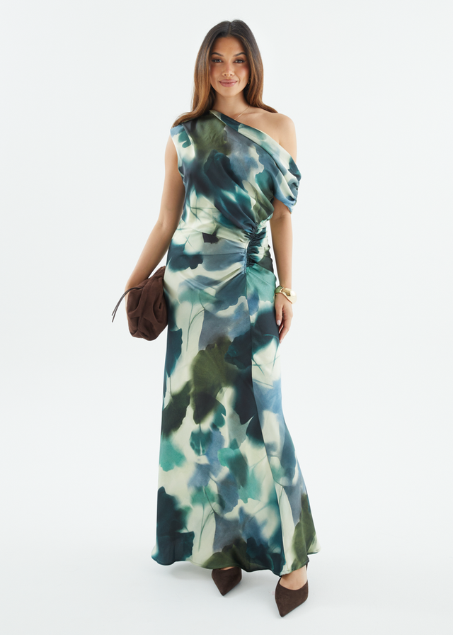 Flirtini One Shoulder Maxi Dress - Forest Abstract