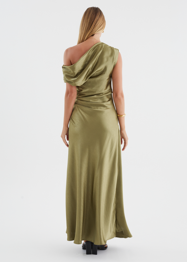 Flirtini One Shoulder Maxi Dress - Olive