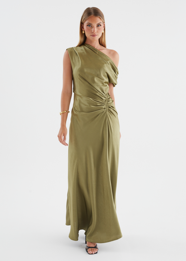 Flirtini One Shoulder Maxi Dress - Olive