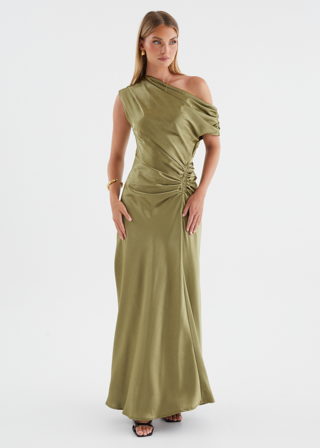 Flirtini One Shoulder Maxi Dress - Olive