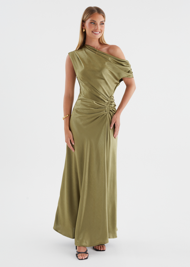 Flirtini One Shoulder Maxi Dress - Olive