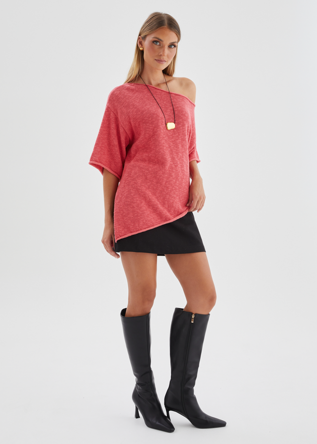 Elea Drop Shoulder Knit Top - Watermelon
