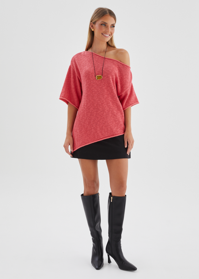 Elea Drop Shoulder Knit Top - Watermelon