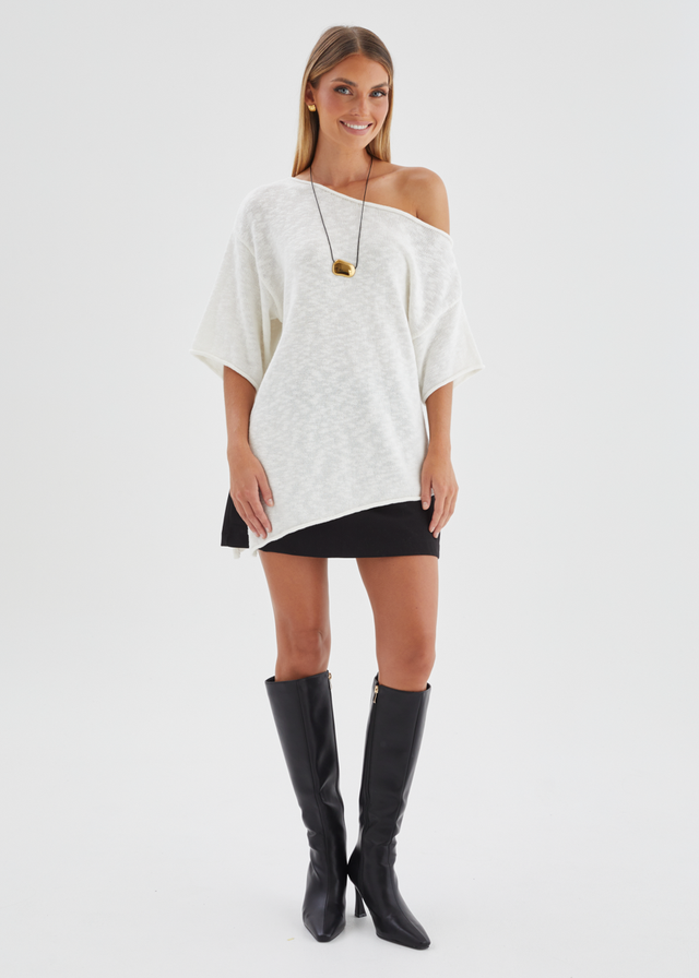 Elea Drop Shoulder Knit Top - Off White