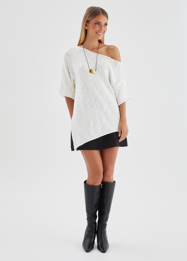 Elea Drop Shoulder Knit Top - Off White