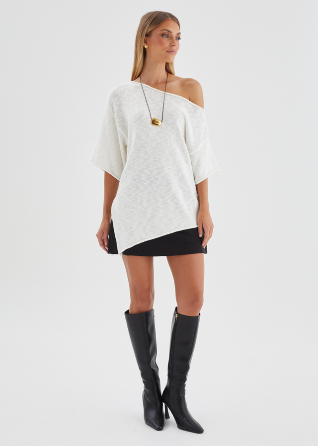 Elea Drop Shoulder Knit Top - Off White