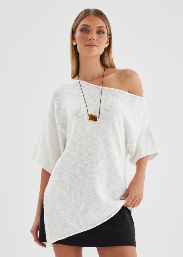 Elea Drop Shoulder Knit Top - Off White