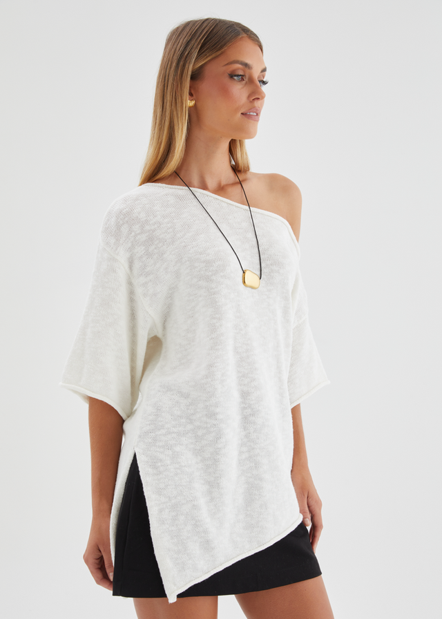 Elea Drop Shoulder Knit Top - Off White