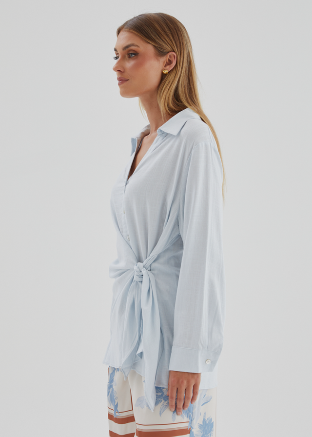 Harper Wrap Shirt - Ice Blue