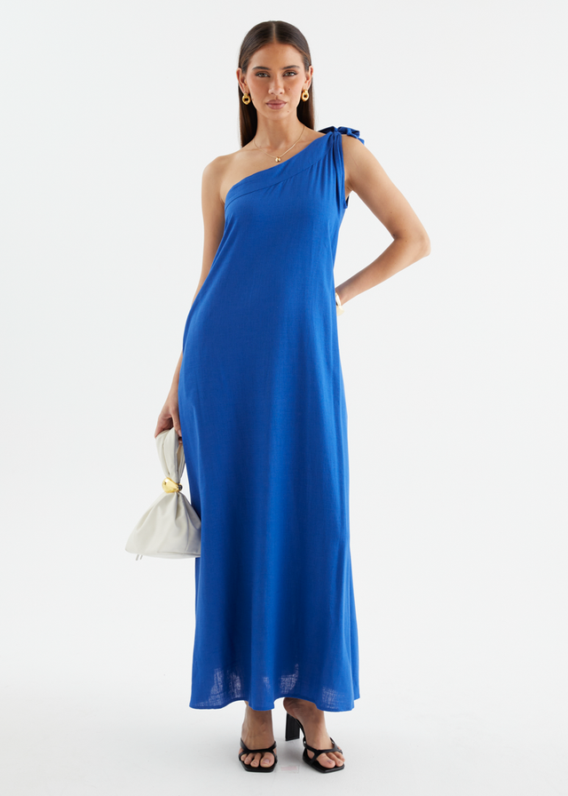 Debra One Shoulder Maxi Dress - Electric Blue Gingham & Heels Debra One Shoulder Maxi Dress - Electric Blue Gingham & Heels