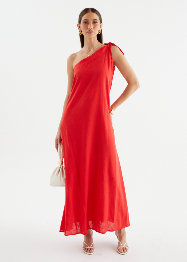 Debra One Shoulder Maxi Dress - Red