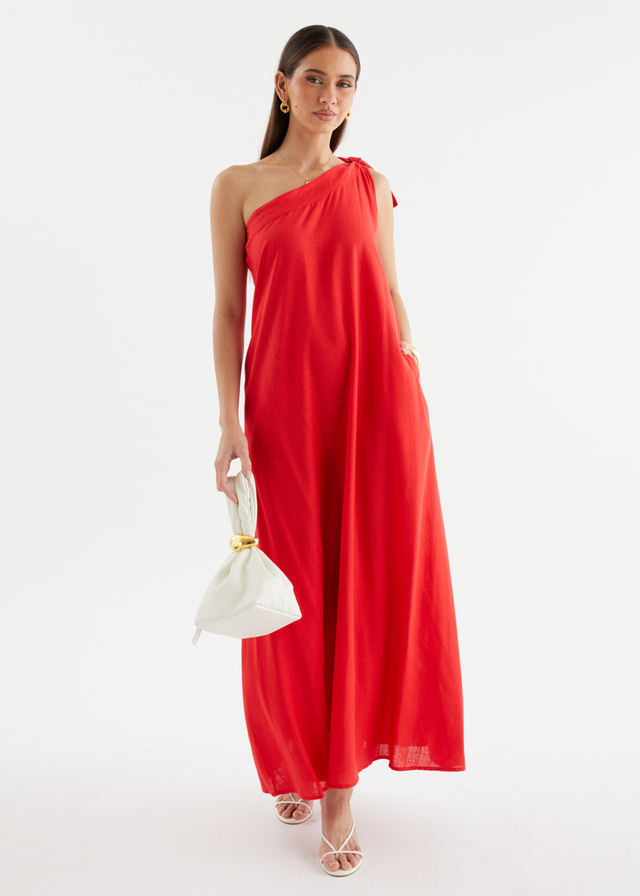 Debra One Shoulder Maxi Dress - Red
