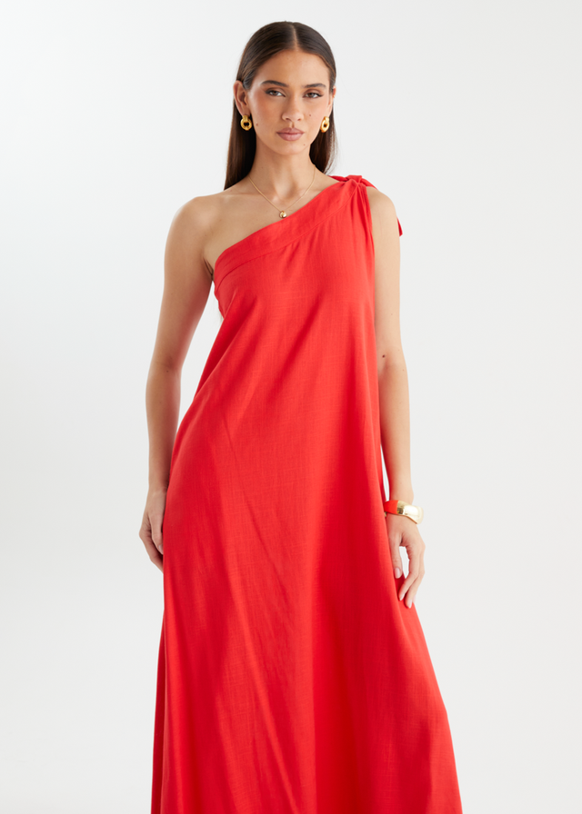 Debra One Shoulder Maxi Dress - Red