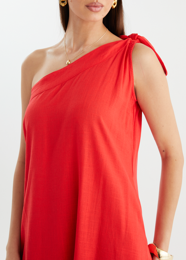 Debra One Shoulder Maxi Dress - Red