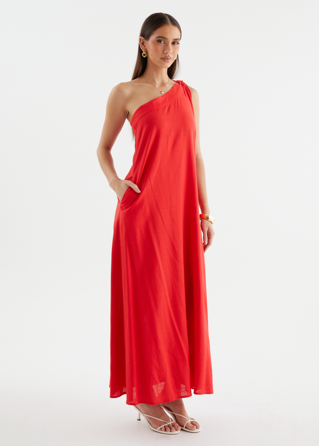 Debra One Shoulder Maxi Dress - Red